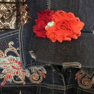REBA- medium jean jacket with embroidery and beads matching cap